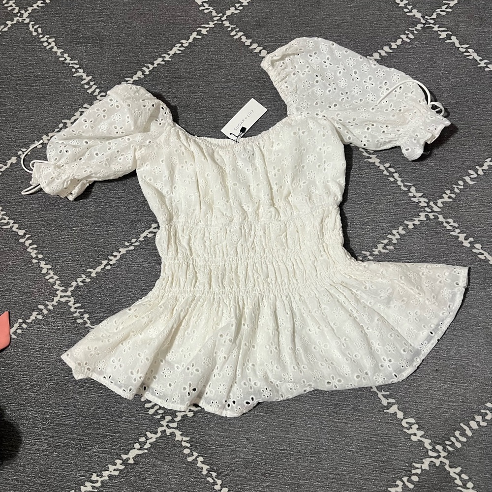 White Eyelet Puff Sleeve Top